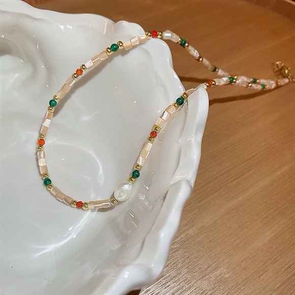 Colorful Seed Beads, Shell and Freshwater Pearl Necklace - Picture 2 of 8